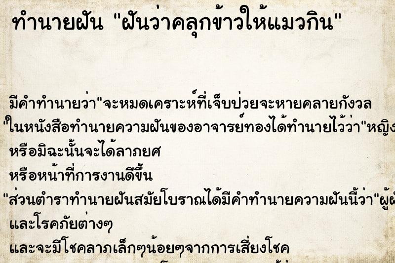 ทำนายฝัน ฝันว่าคลุกข้าวให้แมวกิน ตำราโบราณ แม่นที่สุดในโลก