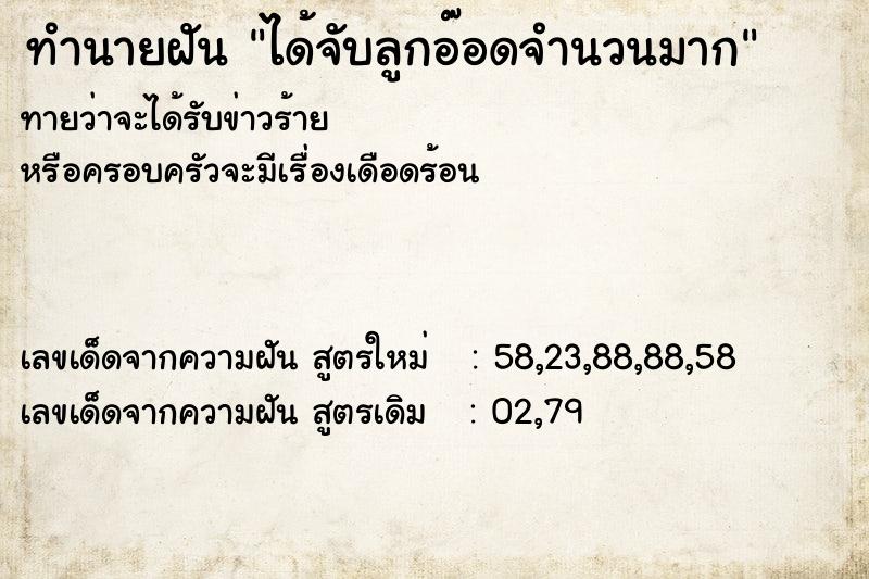 ทำนายฝันทำนายฝันได้จับลูกอ๊อดจำนวนมาก