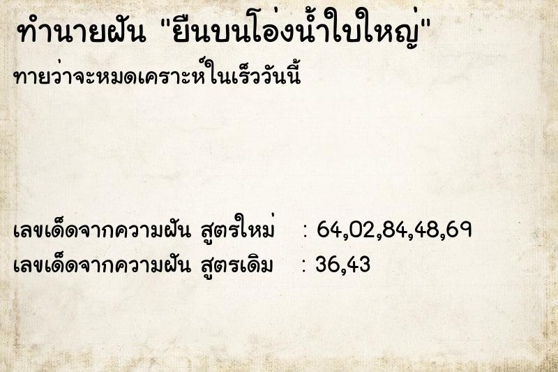 ทำนายฝันยืนบนโอ่งน้ำใบใหญ่ ทำนายฝันทำนายฝันยืนบนโอ่งน้ำใบใหญ่