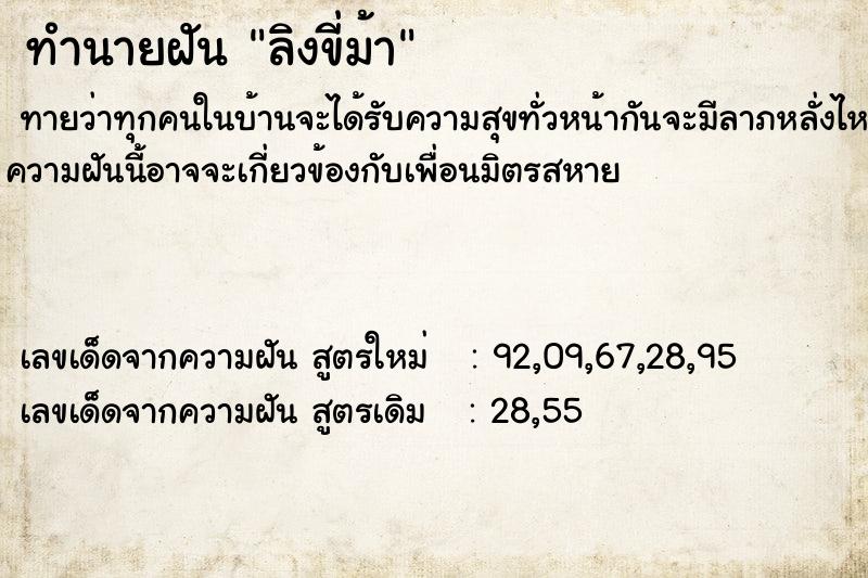 ทำนายฝัน ลิงขี่ม้า ทำนายฝัน ลิงขี่ม้า