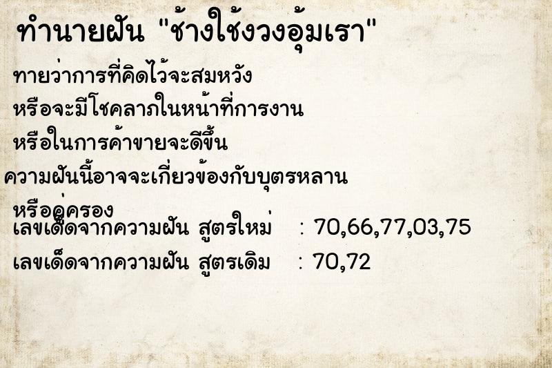 ทำนายฝันช้างใช้งวงอุ้มเรา ทำนายฝันทำนายฝันช้างใช้งวงอุ้มเรา