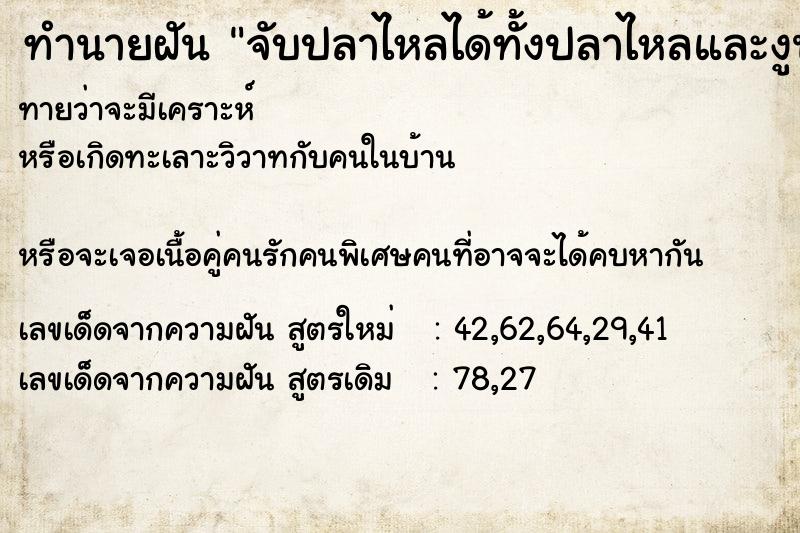 ทำนายฝันจับปลาไหลได้ทั้งปลาไหลและงูน้ำมา1เข่ง ทำนายฝันทำนายฝันจับปลาไหลได้ทั้งปลาไหลและงูน้ำมา1เข่ง