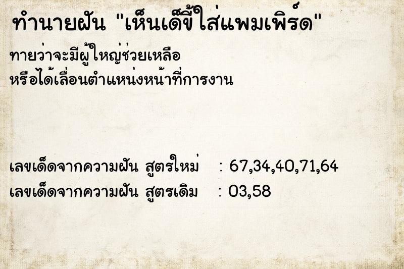 ทำนายฝันทำนายฝันเห็นเด็ขี้ใส่แพมเพิร์ด