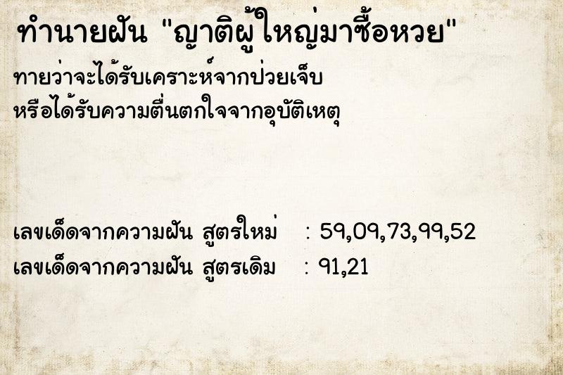 ทำนายฝันทำนายฝันญาติผู้ใหญ่มาซื้อหวย