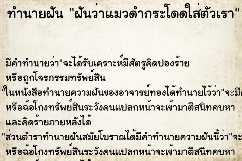 ทำนายฝัน ฝันว่าแมวดำกระโดดใส่ตัวเรา ทำนายฝัน ฝันว่าแมวดำกระโดดใส่ตัวเรา