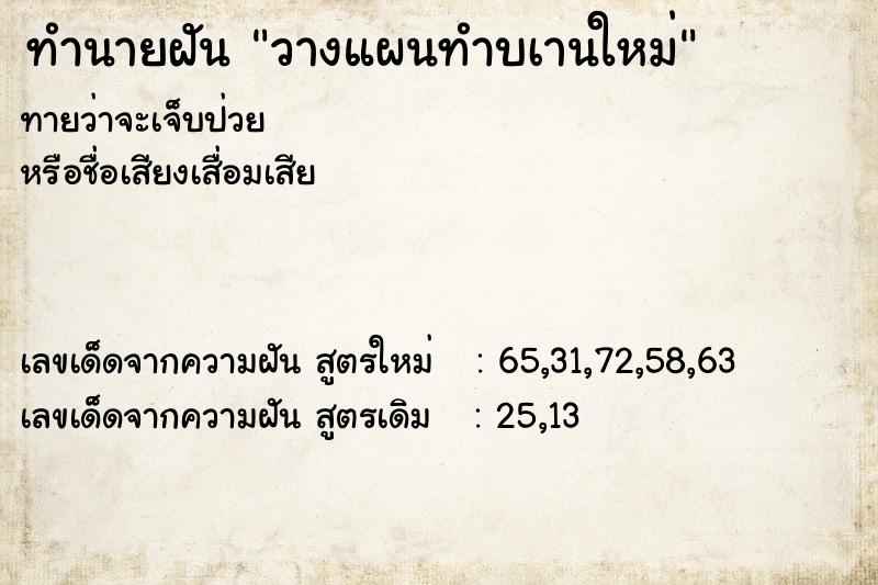 ทำนายฝันทำนายฝันวางแผนทำบเานใหม่