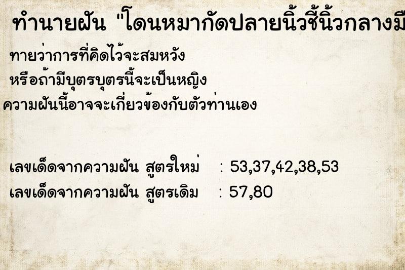 ทำนายฝันโดนหมากัดปลายนิ้วชี้นิ้วกลางมือซ้าย ทำนายฝันทำนายฝันโดนหมากัดปลายนิ้วชี้นิ้วกลางมือซ้าย