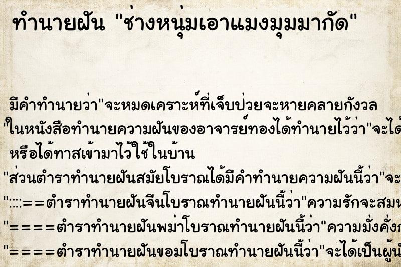 ทำนายฝันช่างหนุ่มเอาแมงมุมมากัด ทำนายฝันทำนายฝันช่างหนุ่มเอาแมงมุมมากัด