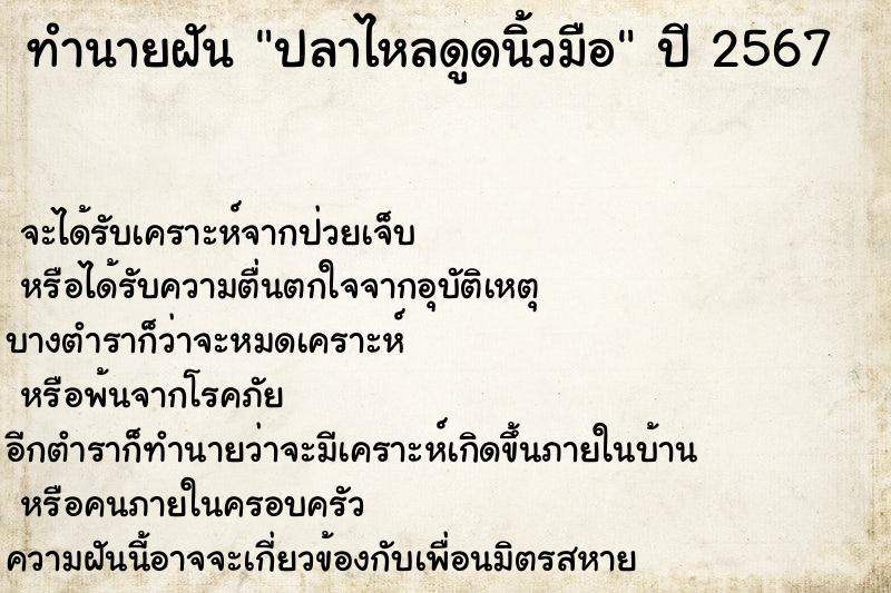 ทำนายฝันปลาไหลดูดนิ้วมือ ทำนายฝันทำนายฝันปลาไหลดูดนิ้วมือ