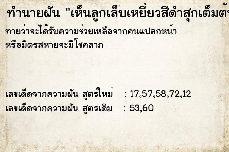 ทำนายฝันทำนายฝันเห็นลูกเล็บเหยี่ยวสีดำสุกเต็มต้นแล้วเก็บกิน