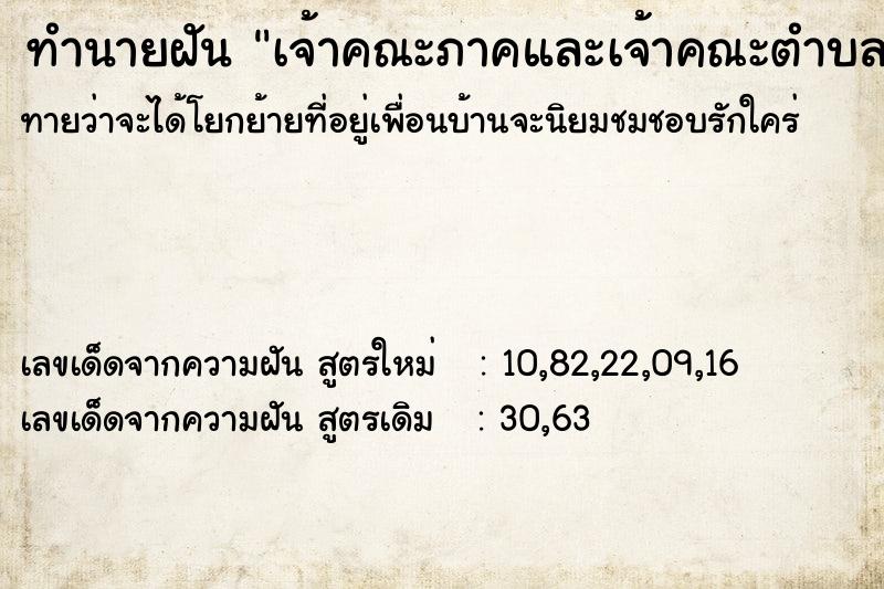 ทำนายฝันทำนายฝันเจ้าคณะภาคและเจ้าคณะตำบล