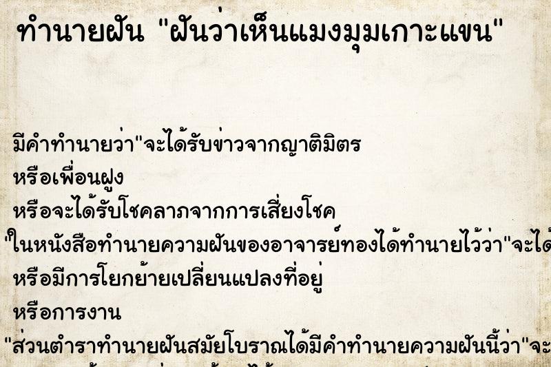 ทำนายฝัน ฝันว่าเห็นแมงมุมเกาะแขน ตำราโบราณ แม่นที่สุดในโลก