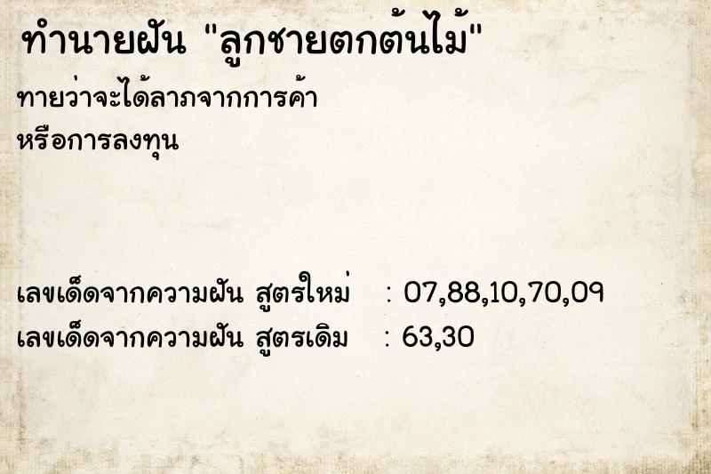 ทำนายฝันลูกชายตกต้นไม้ ทำนายฝันทำนายฝันลูกชายตกต้นไม้