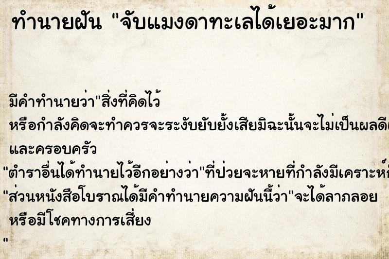 ทำนายฝันทำนายฝันจับแมงดาทะเลได้เยอะมาก
