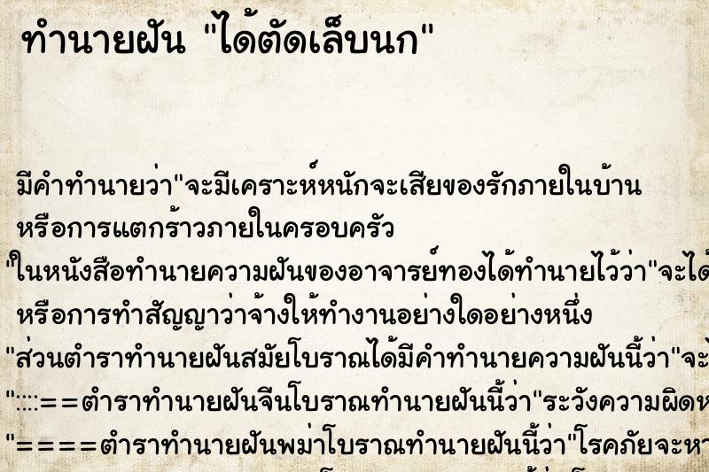ทำนายฝันทำนายฝันได้ตัดเล็บนก