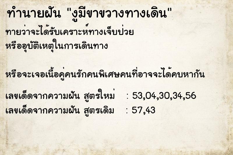 ทำนายฝันงูมีขาขวางทางเดิน ทำนายฝันทำนายฝันงูมีขาขวางทางเดิน