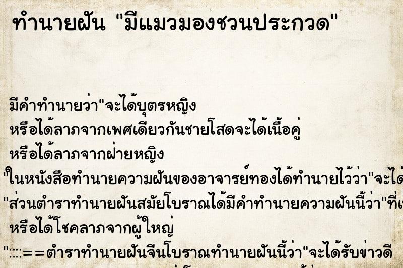 ทำนายฝัน มีแมวมองชวนประกวด