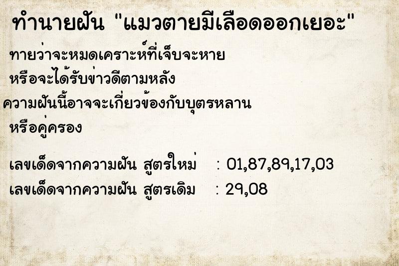 ทำนายฝันทำนายฝันแมวตายมีเลือดออกเยอะ