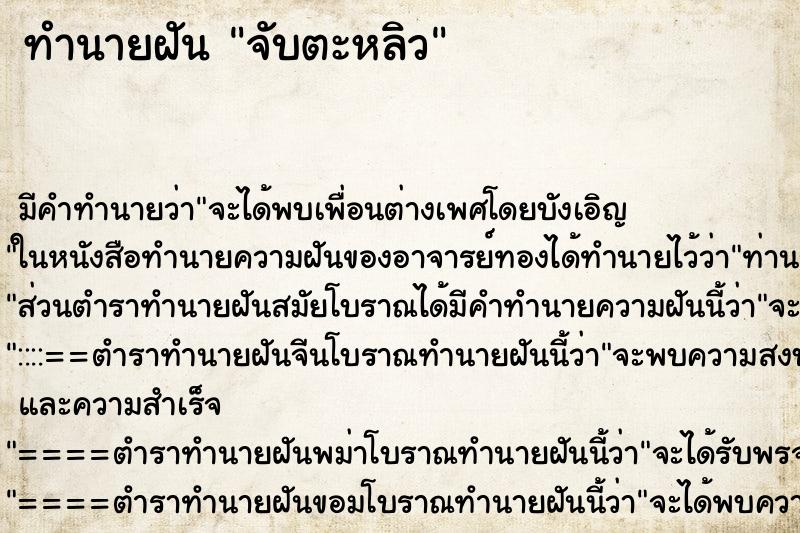 ทำนายฝัน จับตะหลิว ทำนายฝัน จับตะหลิว