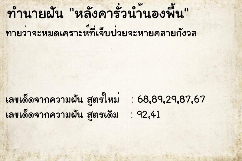ทำนายฝันทำนายฝันหลังคารั่วนำ้นองพื้น