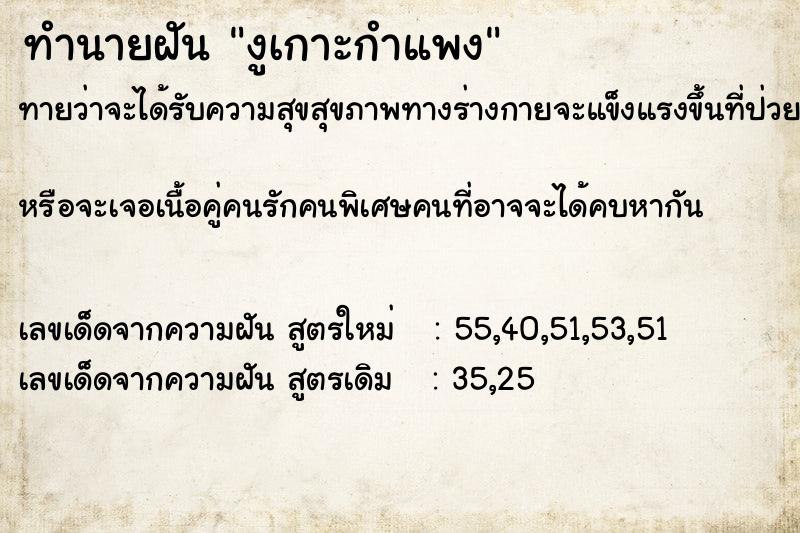 ทำนายฝันงูเกาะกำแพง ทำนายฝันทำนายฝันงูเกาะกำแพง