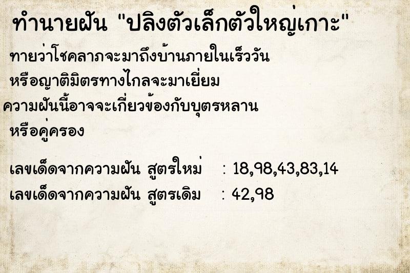 ทำนายฝันทำนายฝันปลิงตัวเล็กตัวใหญ่เกาะ