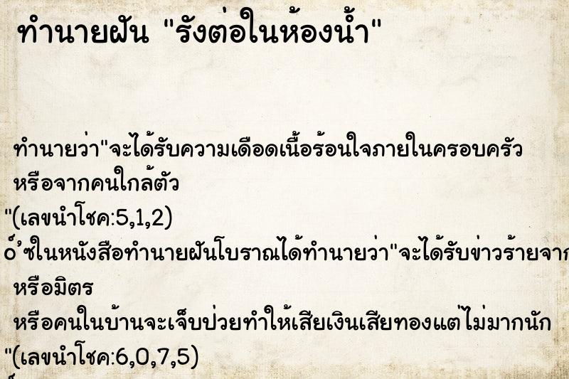 ทำนายฝัน รังต่อในห้องน้ำ