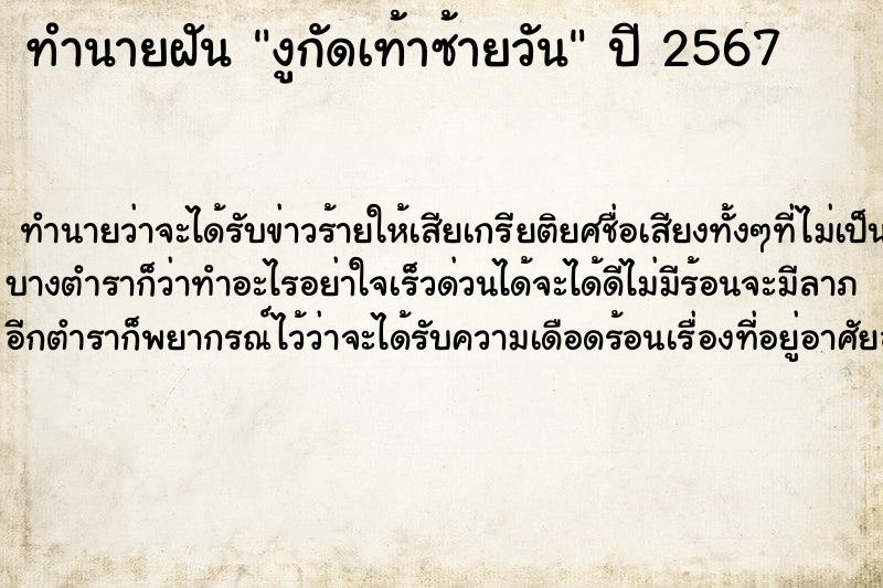 ทำนายฝัน งูกัดเท้าซ้ายวัน ทำนายฝัน งูกัดเท้าซ้ายวัน