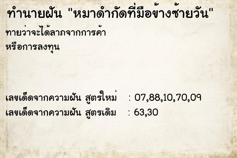 ทำนายฝันทำนายฝันหมาดำกัดที่มือข้างซ้ายวัน