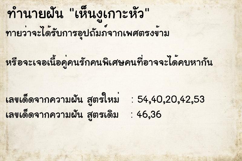 ทำนายฝันทำนายฝันเห็นงูเกาะหัว