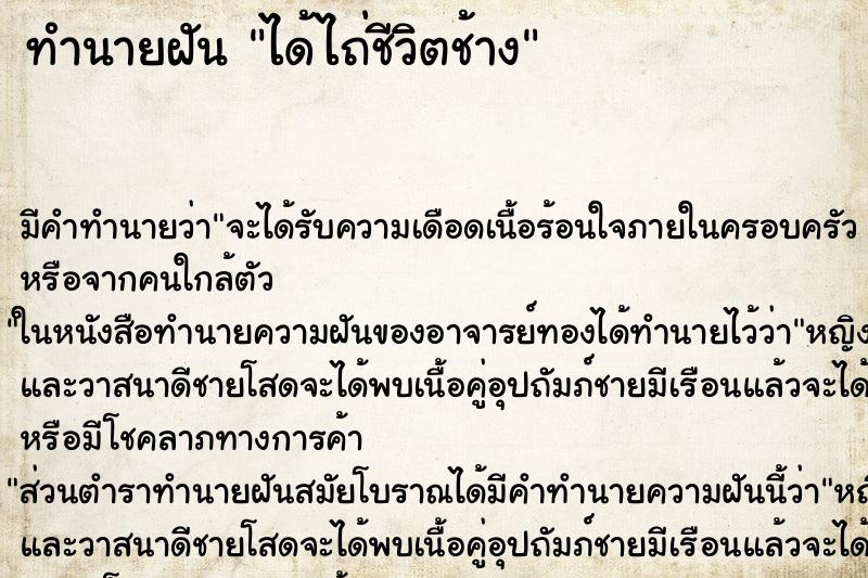ทำนายฝัน ได้ไถ่ชีวิตช้าง