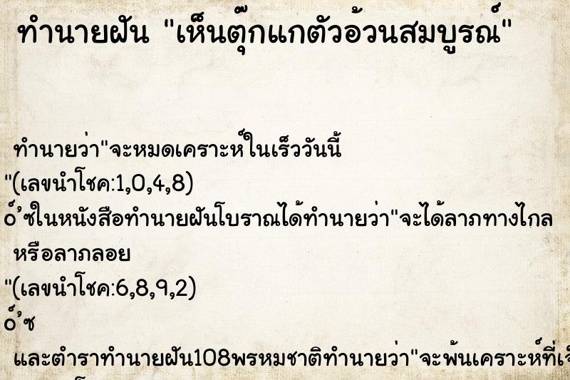 ทำนายฝัน เห็นตุ๊กแกตัวอ้วนสมบูรณ์