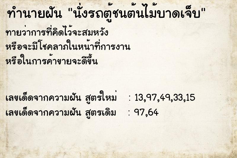 ทำนายฝันนั่งรถตู้ชนต้นไม้บาดเจ็บ ทำนายฝันทำนายฝันนั่งรถตู้ชนต้นไม้บาดเจ็บ