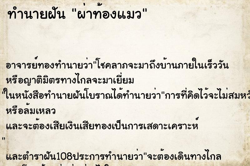 ทำนายฝัน ผ่าท้องแมว ตำราโบราณ แม่นที่สุดในโลก