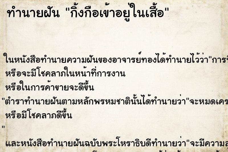 ทำนายฝัน กิ้งกือเข้าอยู่ในเสื้อ ทำนายฝัน กิ้งกือเข้าอยู่ในเสื้อ