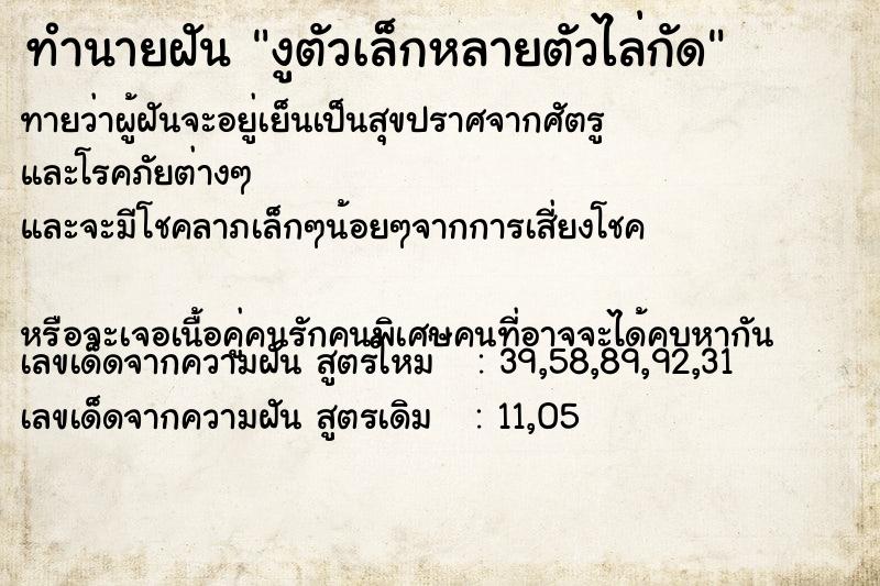 ทำนายฝันทำนายฝันงูตัวเล็กหลายตัวไล่กัด