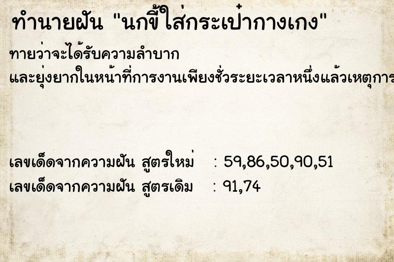 ทำนายฝันทำนายฝันนกขี้ใส่กระเป๋ากางเกง
