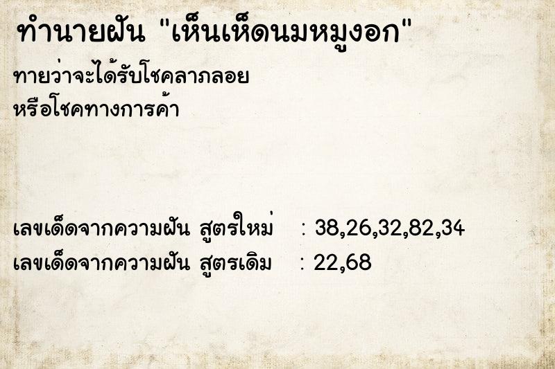 ทำนายฝันทำนายฝันเห็นเห็ดนมหมูงอก