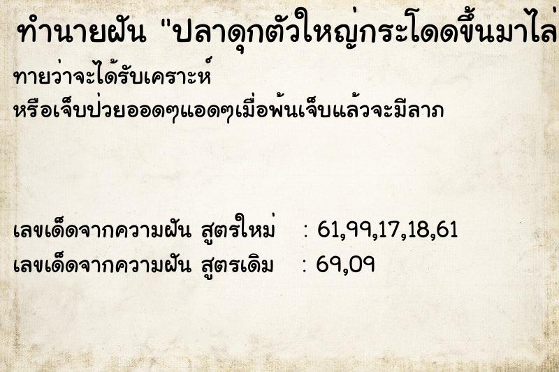 ทำนายฝันทำนายฝันปลาดุกตัวใหญ่กระโดดขึ้นมาไล่กัดขา