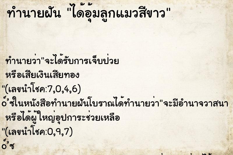 ทำนายฝันทำนายฝันได้อุ้มลูกแมวสีขาว
