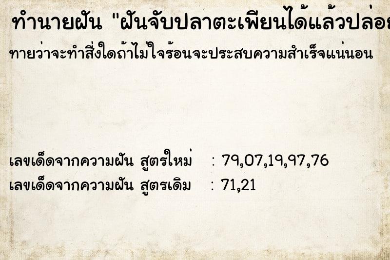 ทำนายฝันฝันจับปลาตะเพียนได้แล้วปล่อยไป ทำนายฝันทำนายฝันฝันจับปลาตะเพียนได้แล้วปล่อยไป