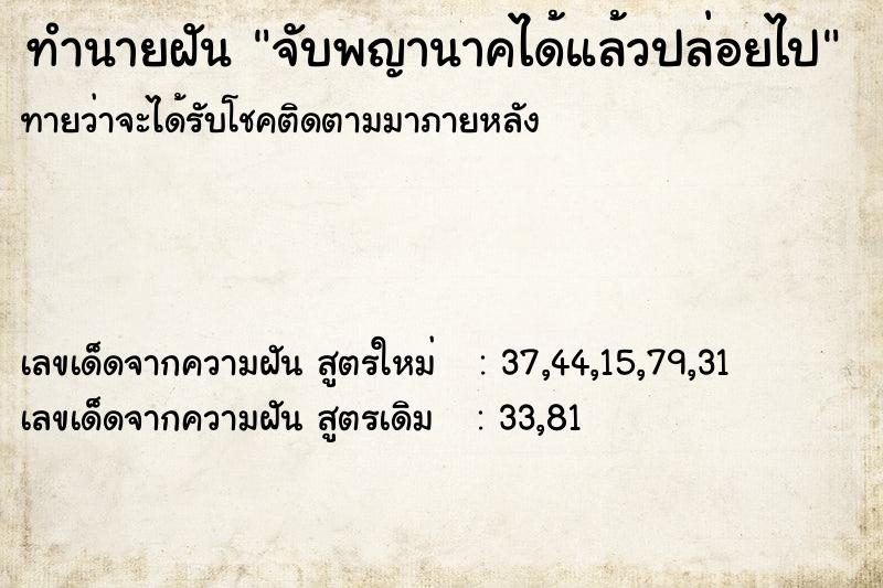 ทำนายฝันจับพญานาคได้แล้วปล่อยไป ทำนายฝันทำนายฝันจับพญานาคได้แล้วปล่อยไป