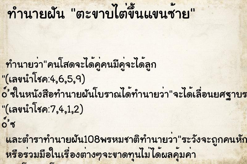 ทำนายฝัน ตะขาบไต่ขึ้นแขนซ้าย