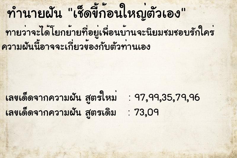 ทำนายฝันเช็ดขี้ก้อนใหญ่ตัวเอง ทำนายฝันทำนายฝันเช็ดขี้ก้อนใหญ่ตัวเอง