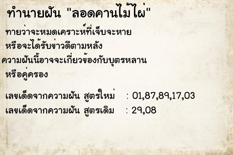 ทำนายฝันทำนายฝันลอดคานไม้ไผ่