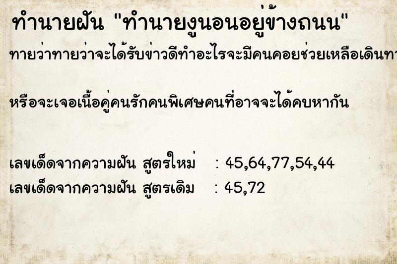 ทำนายฝันทำนายงูนอนอยู่ข้างถนน ทำนายฝันทำนายฝันทำนายงูนอนอยู่ข้างถนน