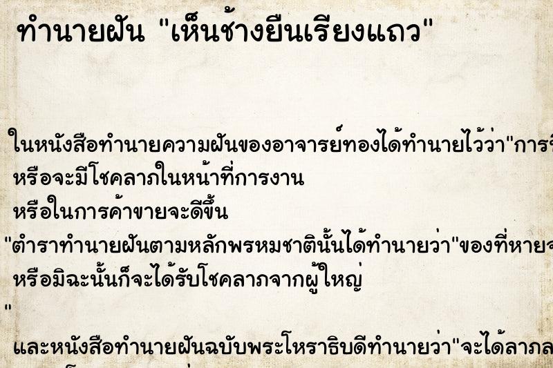 ทำนายฝันทำนายฝันเห็นช้างยืนเรียงแถว