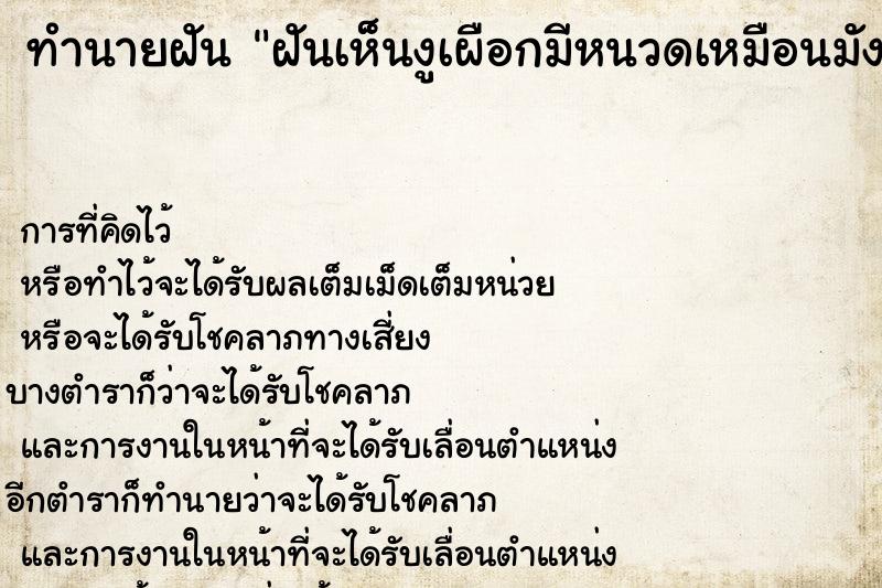 ทำนายฝันทำนายฝันฝันเห็นงูเผือกมีหนวดเหมือนมังกร