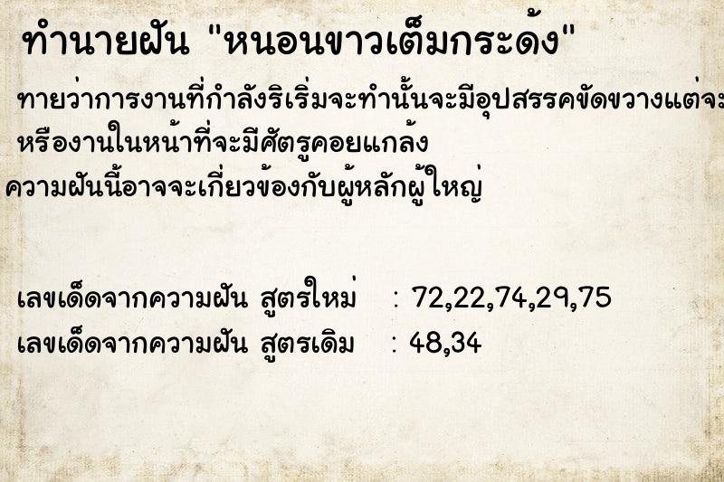 ทำนายฝัน หนอนขาวเต็มกระด้ง ทำนายฝัน หนอนขาวเต็มกระด้ง