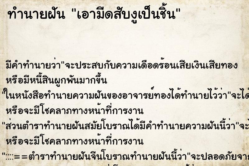 ทำนายฝัน เอามีดสับงูเป็นชิ้น ทำนายฝัน เอามีดสับงูเป็นชิ้น